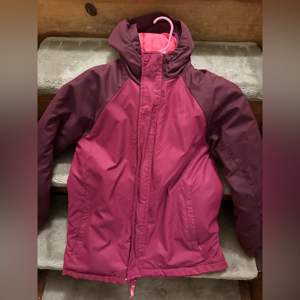Girls All in Motion Pink and Maroon Winter Jacket Full Zip w/Hood XL